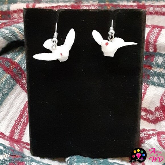 Festive White Turtle Dove Charm Handmade Necklace & Earrings Set - Picture 4 of 4